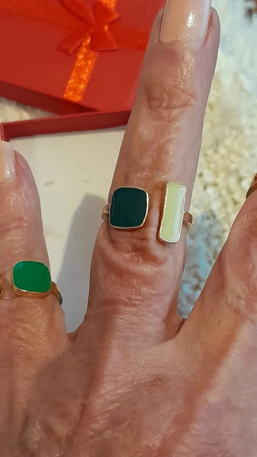 Lot de 3 bagues, esmaltadas, cor verde, tamanho 56 – photo 7